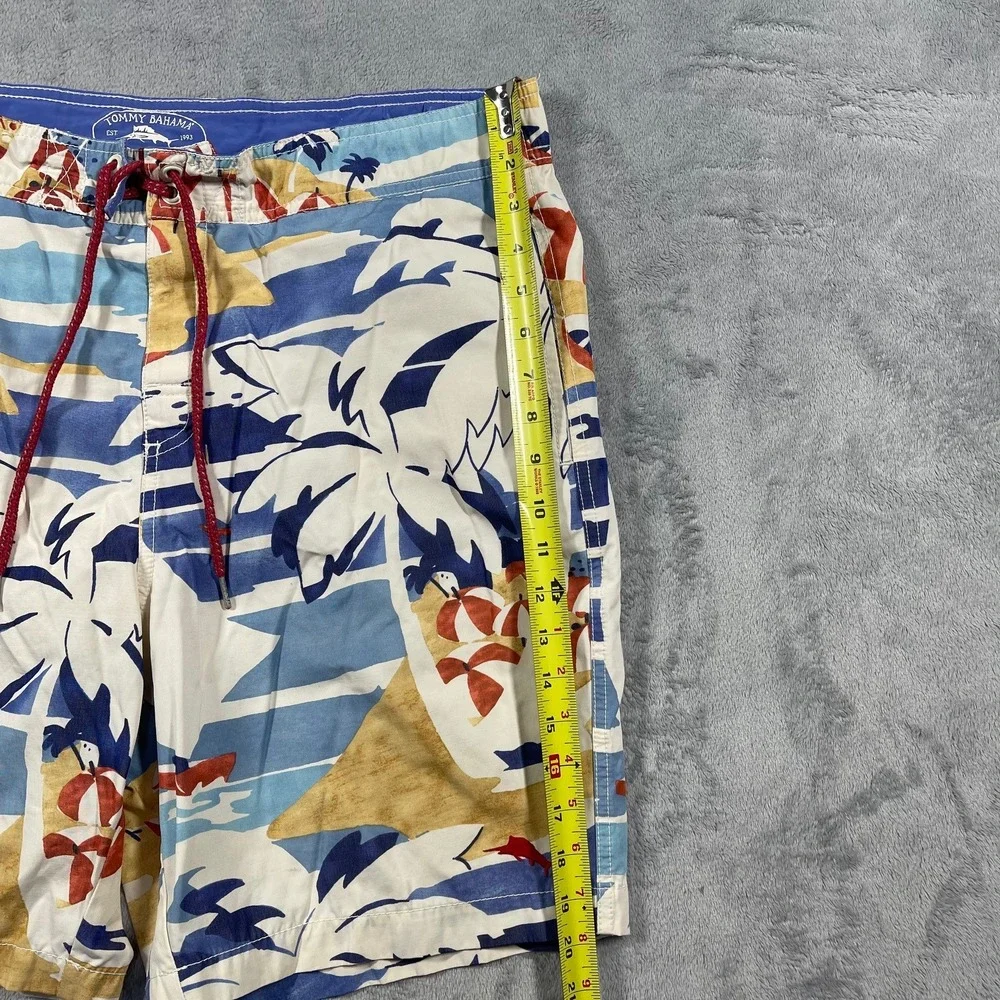 Tommy Bahama‎ Swim Trunks Mens L Blue White Tropical Beach Print Board Shorts